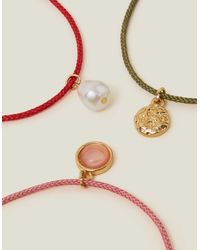 Accessorize - Women's Pink 3-pack Coin Friendship Anklets - Lyst
