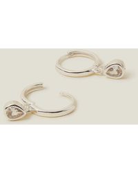Accessorize - Women's Sterling Silver-plated Sparkle Pear Drop Hoops - Lyst