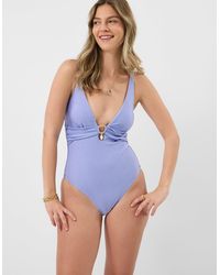 Accessorize - One-Piece Sleeveless Regular Shimmer Plunge Swimsuit - Lyst
