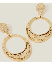 Accessorize - Women's Gold Raffia Inlay Hoop Earrings - Lyst