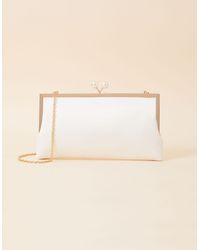 Accessorize - Women's White And Gold Bridal Pearl Clasp Satin Clutch Bag - Lyst
