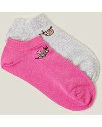 Accessorize - Women's Pink/white 2-pack Forest Animal Trainer Socks - Lyst
