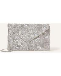 Accessorize - Women's Silver Floral Print Cotton Embellished Classic Clutch Bag - Lyst