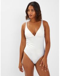 Accessorize - Plunge Ribbed Shaping Swimsuit - Lyst