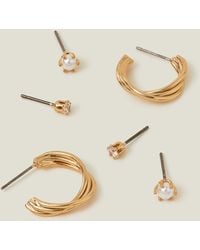Accessorize - 3-pack 14ct Gold-plated Twisted Stud And Hoop Earrings - Lyst