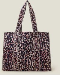 Accessorize - Women's Black/brown Leopard Print Quilted Shopper Bag - Lyst