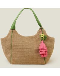 Accessorize - Women's Green Floral Tassel Jute Shopper - Lyst