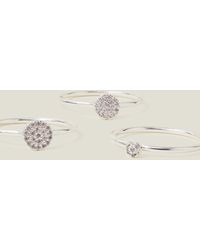 Accessorize - Women's Sterling Silver Plated Brass Pack Of 3 Sparkle Rings - Lyst
