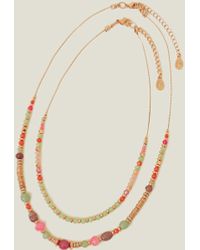 Accessorize - Women's Green 2-pack Facet Bead Necklaces - Lyst
