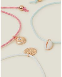 Accessorize - Women's Blue/pink 3-pack Friendship Shell Anklets - Lyst