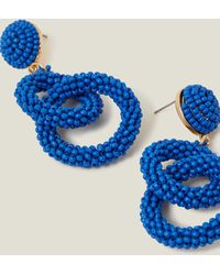 Accessorize - Women's Blue Beaded Drop Hoop Earrings - Lyst