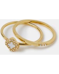 Accessorize - 2-Pack 14Ct-Plated Mother Of Pearl Clover Rings - Lyst