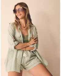 Accessorize - Short Sleeve Collared Cotton Regular Striped Stripe Shirt - Lyst