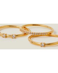 Accessorize - Women's 14ct Gold Plated Brass Pack Of 3 Sparkle Ring - Lyst