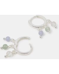 Accessorize - Sterling Beaded Drop Huggie Hoop Earrings - Lyst