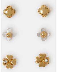 Accessorize - 3-Pack 14Ct-Plated Mother Of Pearl Clover Stud Earrings - Lyst