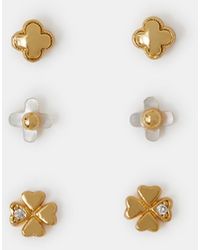Accessorize - 3-Pack 14Ct-Plated Mother Of Pearl Clover Stud Earrings - Lyst