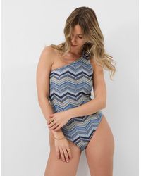 Accessorize - Sleeveless Low Back Zig Zag Crochet One-Shoulder Swimsuit Multi - Lyst
