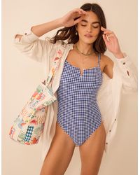 Accessorize - One-Piece Sleeveless Regular Gingham Print Shaping Swimsuit - Lyst