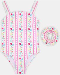Accessorize - Sleeveless Low Back Floral Print Polyester Swimsuit & Hair Scrunchie Set, Size: 3-4 Years, Girl's - Lyst