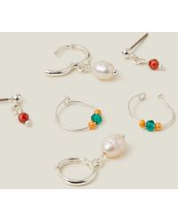 Accessorize - 3-pack Sterling Silver-plated Beaded Earrings - Lyst