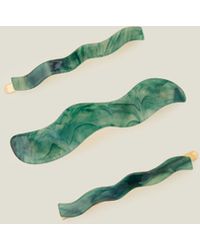 Accessorize - Women's Green And Gold 3 Pack Of Marble Hair Clips - Lyst