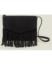 Accessorize - Women's Black Leather Fringe Cross-body Bag - Lyst