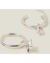 Accessorize - Women's Sterling Silver Star Drop Hoops - Lyst