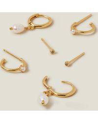 Accessorize - Women's 3-pack 14ct Gold-plated Pearl And Stud Hoops - Lyst
