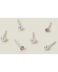 Accessorize - Women's White 3-pack Sterling Silver-plated Mixed Studs - Lyst