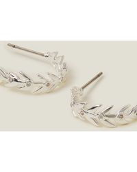 Accessorize - Sterling Silver-plated Sparkle Leaf Hoop Earrings - Lyst