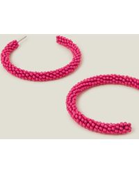Accessorize - Women's Red Large Seed Bead Hoops - Lyst