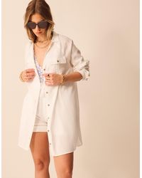 Accessorize - Long Sleeve Collared Shirt Regular Lace Trim Beach Cover Up - Lyst