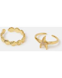 Accessorize - 2-Pack 14Ct-Plated Starfish & Shell Rings - Lyst