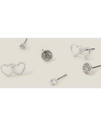 Accessorize - Women's Silver 3-pack Linked Heart Stud Earrings - Lyst