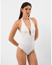 Accessorize - Sleeveless Tropical Jacquard Plunge Swimsuit - Lyst