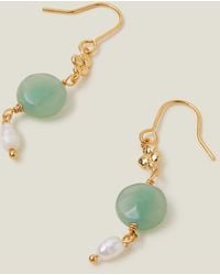 Accessorize - Women's Green 14ct Gold-plated Pearl And Stone Drop Earrings - Lyst