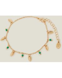 Accessorize - Women's Gold/green Green Leaf Drop Anklet - Lyst