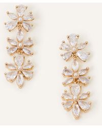 Accessorize - Women's Gold/white Crystal Flower Drop Earrings - Lyst