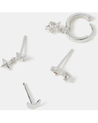 Accessorize - 4-Pack Sterling-Plated Celestial Stud & Hoop Earrings - Lyst