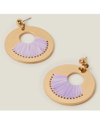 Accessorize - Women's Gold Raffia Inlay Circle Earrings - Lyst