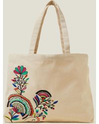 Accessorize - Women's Beige Cotton Embroidered Shopper Bag - Lyst