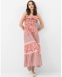 Accessorize - Cotton Floral Print Mix Smocked Maxi Dress - Lyst