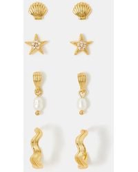 Accessorize - 4-Pack 14Ct-Plated Shell Pearl Stud & Hoop Earrings - Lyst