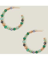 Accessorize - Women's Green And Gold Beaded Hoop Earrings - Lyst