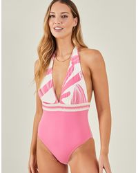 Accessorize - Women's Contrast Print Halter Neck Swimsuit Pink - Lyst