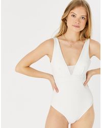 Accessorize Lexi Ribbed Plunge Swimsuit White