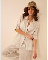 Accessorize - Short Sleeve Collared Shirt Regular Cotton Shimmer Stripe - Lyst