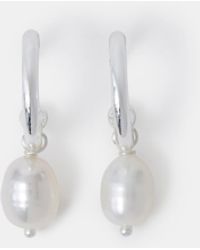 Accessorize - Sterling-Plated Pearl Drop Hoop Earrings - Lyst