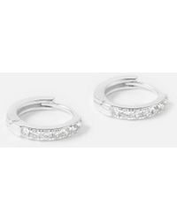 Accessorize - Women's Silver Embellished Sterling Pave Mini Huggie Hoops - Lyst